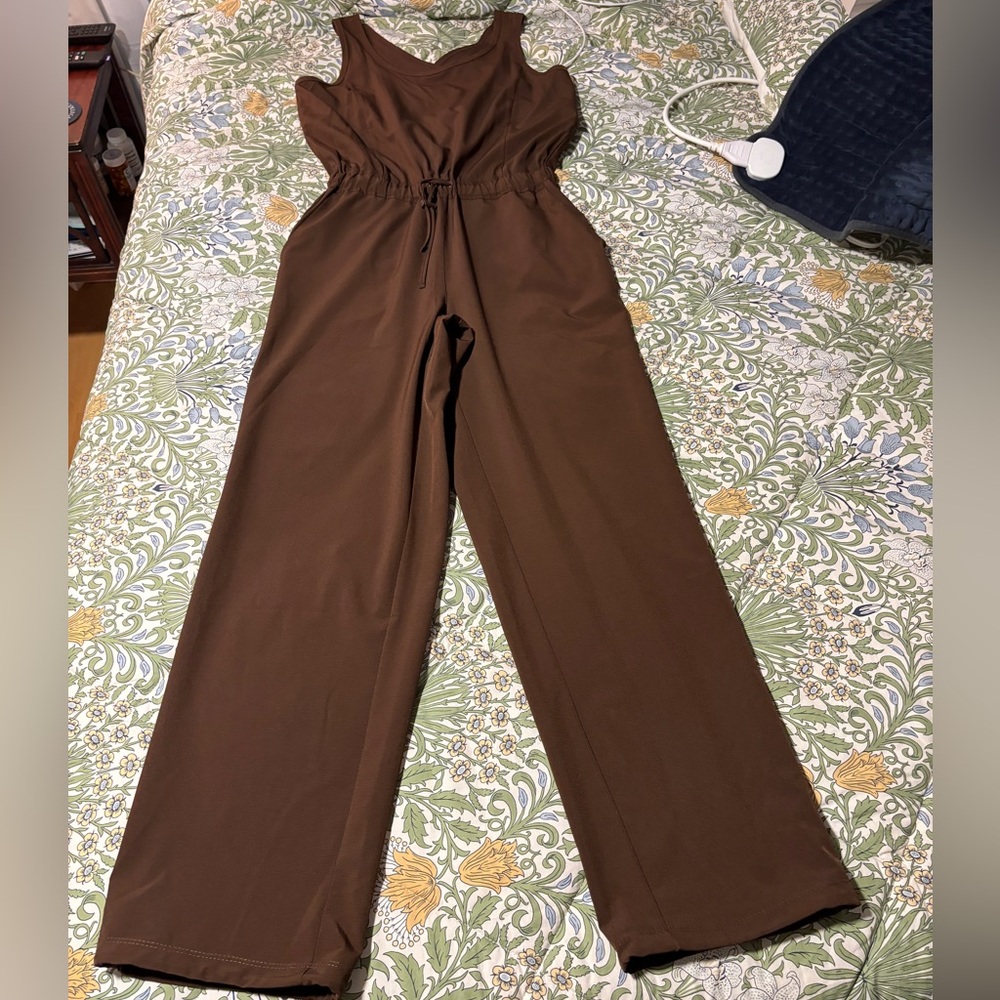 Mondetta Chocolate Brown Sleeveless Jumpsuit with Corded Ankles and Tie Waist XS - Picture 4 of 16